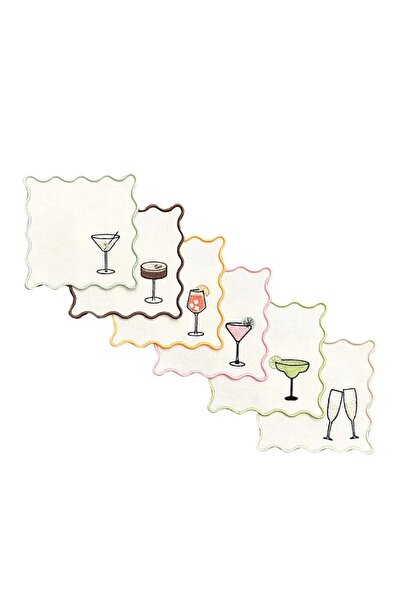 2Ddesign مجموعة مناديل تقديم الكوكتيل المزخرفة – مناديل قماشية ذات حواف ملونة