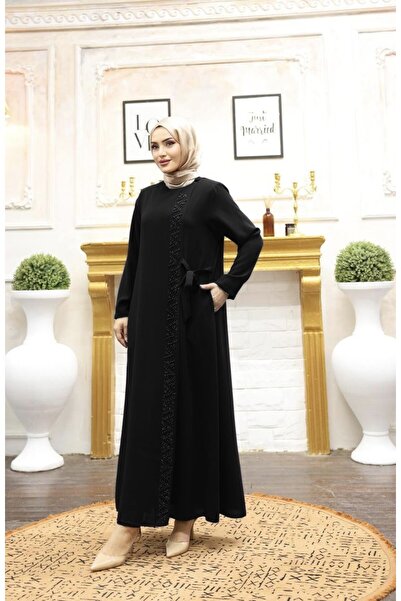 GLR&GYM HÜLYANUR KADIN BÜYÜK BEDEN PETEK KUMAŞ YANDAN BAĞLAMALI FERACE