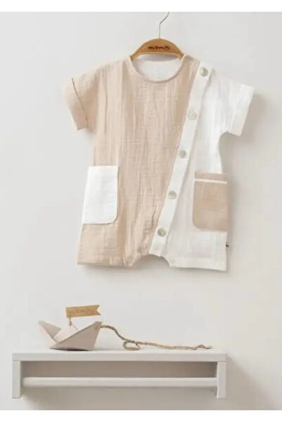 STRAWBABY Müslin Kumaş Erkek Bebek Düğmeli Barbatöz