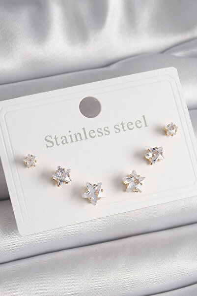 shopwave طقم أقراط نسائية من الفولاذ باللون الذهبي 316L مصنوع من حجر الزركون ...