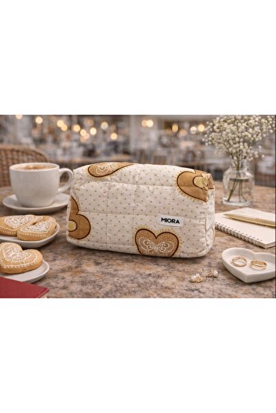 MIORA BAG Sarı Kalp Desenli Makyaj Çantası