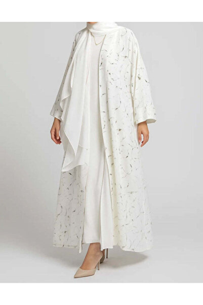 MayaCloset Elegant Feminine Colour Printed White Abaya & Kimono With Inner & ...