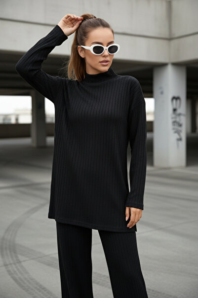 New Now Women's Loose Fit Half Turtleneck Tunic and Bottom Top Set with Elast...