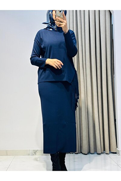 Tığ Triko Tassel Detailed Blouse Skirt Rayon Set