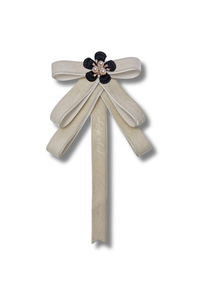 pegu baby collection EKRU KADİFE KURDELE İNCİLİ ÇİÇEKLİ YAKA BROŞ,PAPYON,KRAV...