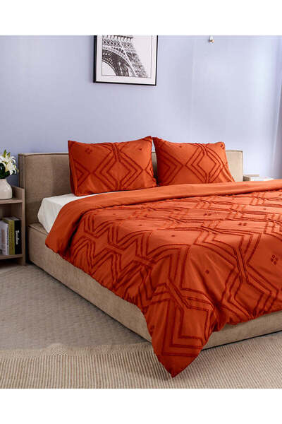 REDTAG Orange 3 Piece Gathered Duvet Cover Set (King)