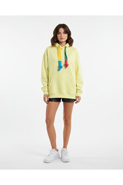 yor garment Oversize Kapüşonlu Renkli Bağcıklı Sweatshirt