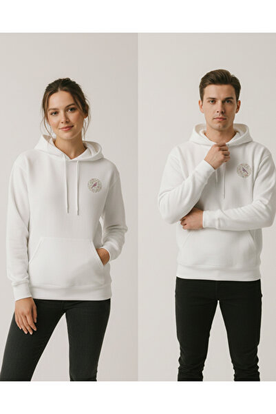 Sevgili Kombini Aşk Kuşları Baskılı Unisex Standart Fit Kapüşonlu Şardonlu Pamuklu 2li Sweatshirt