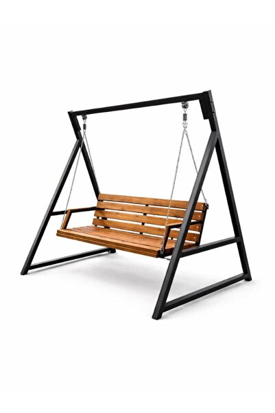 MAVİ TREND Bahçe Salıncağı 3 Kişilik Metal Gövdeli Ahşap 3 Kişilik Bahçe Balk...