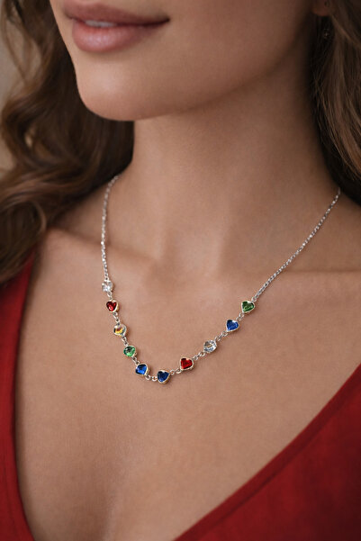 ALYA Kalp Taş Detaylı GÜMÜŞ Zincir Kolye