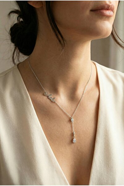 neshely jewelry 925 Ayar Orjinal Gümüş Kişiye Özel İsimli Doğum Taşlı Y kolye...