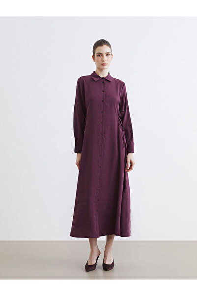 LC Waikiki Rochie cămașă din amestec modal cu curea în talie