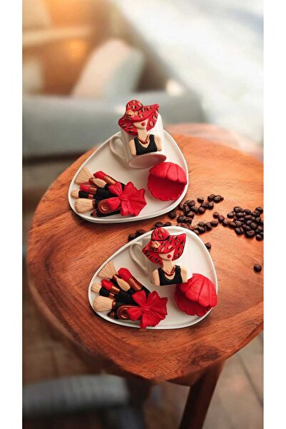 e&e süs dükkanı Makyaj malzemeli özel tasarlanmış kahve fincanı modeli 2li se...