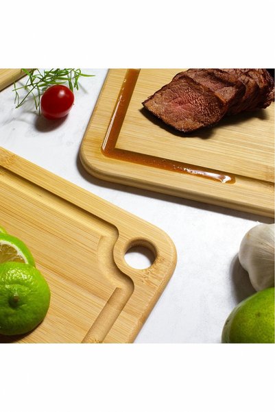 Evalins Lumo Large Bamboo Cutting Board - Natural Grooved Ideal for Chopping and Serving