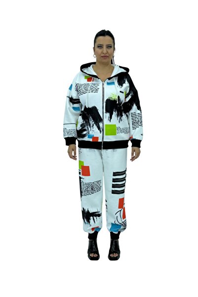 Rozer Plus Size Cotton Hooded Zipper Jogger Colorful Women's Tracksuit Set