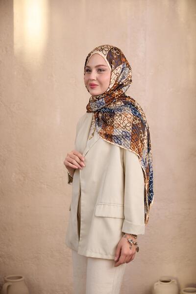 diorel Monogram Geometrik İpek Saten Şal Bej