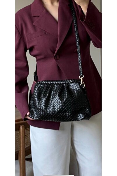 DEZ STORE Γυναικεία πλεκτή τσάντα ώμου με υφή και χιαστί λουράκια