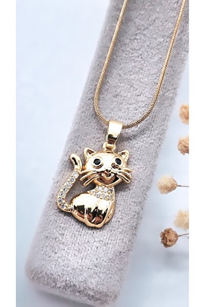 Serenity قلادة من الفولاذ على شكل قطة جالسة ذهبية اللون