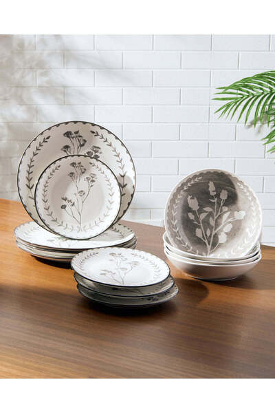 REDTAG Grey Floral Ceramic Dinner Set (12 Piece)