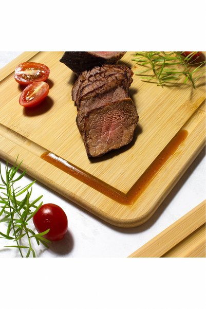 Evalins Lumo Large Bamboo Cutting Board - Natural Grooved Ideal for Chopping and Serving
