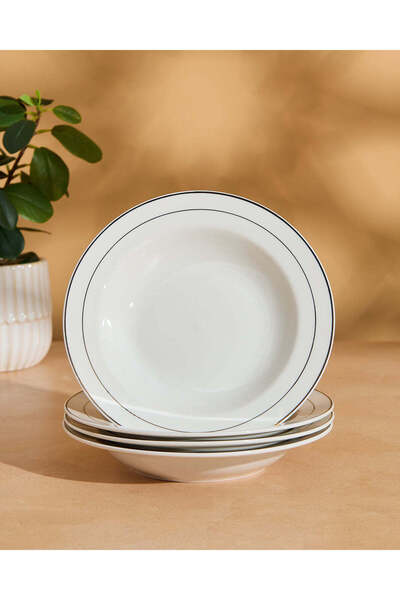 REDTAG White Soup Plate with Gold Rim – 4 Piece Set