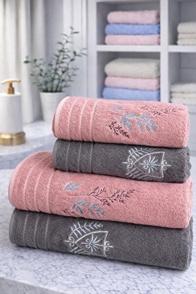 Özdilek طقم سوفت ليف الأفضل (طقم حمام) وردي-أنثراسيت