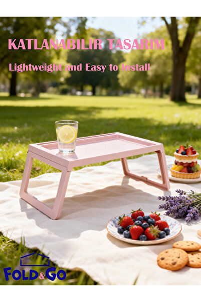 lifeeasy Cute Pink Foldable Picnic Table - Portable Snack Tray for Outdoor Ga...