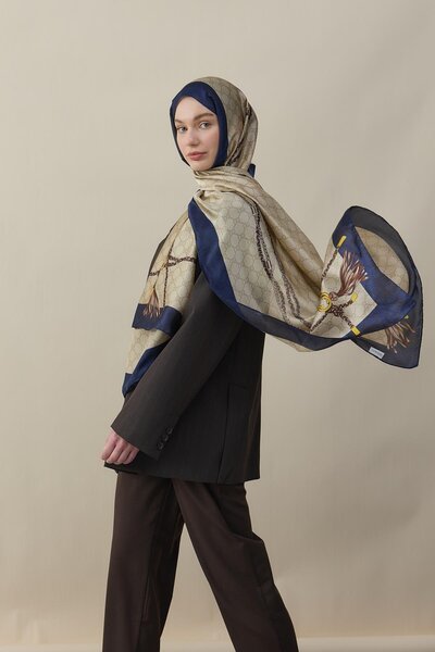 diorel Zincir Desen İpek Vual Şal Bej