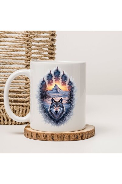 kubdekor Wolf in the Pawprint B Printed Mug Cup Animals Series