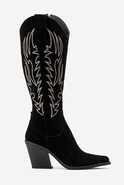 Ataköy Ayakkabı KADIN DERİ WESTERN ÇİZME SIYAH SUET