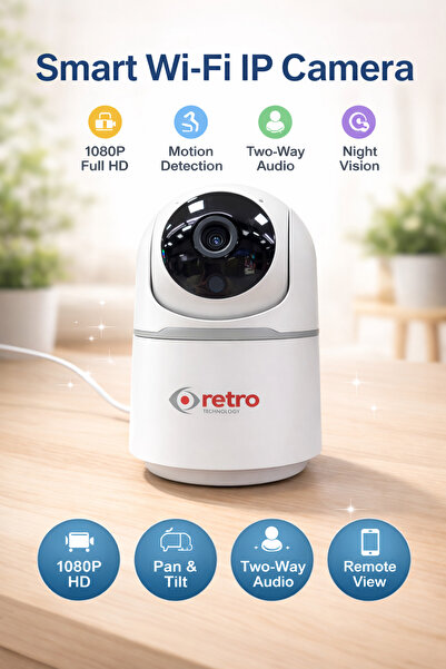 Retro WIFI IP SMART PTZ 360 Kamera 1080p Bebek Evcil Hayvan Takipli Gece Görü...