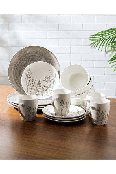 REDTAG Grey Printed Ceramic Dinner Set (16 Piece)