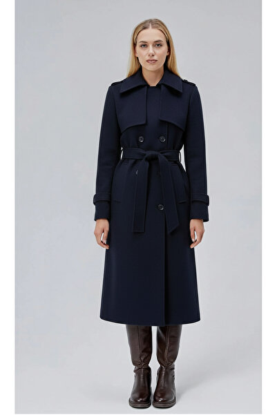 Bolivente Lacivert Regular Rüzgarlık Detaylı Kaşe Kaban