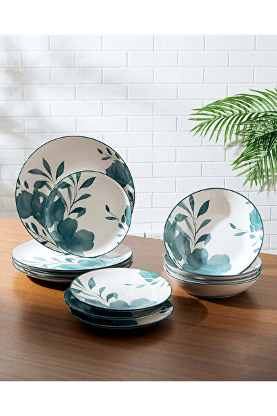 REDTAG Teal Floral Ceramic Dinner Set (12 Piece)