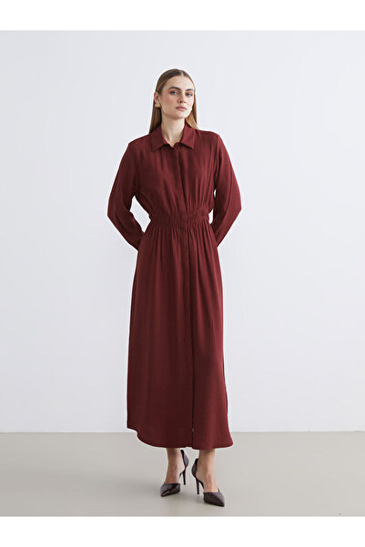 LC Waikiki Rochie cămașă cu talie înaltă bordeaux