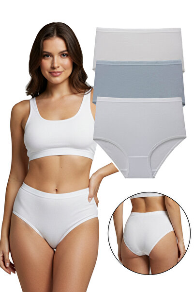 Sensu Women's Corded Fabric High Waist 3-Piece Panties Set - Kts4080 Blue