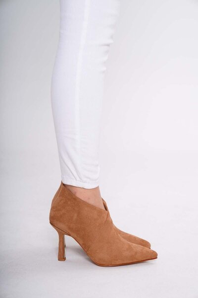golden heel Camel Suede Short Women's Heeled Boots