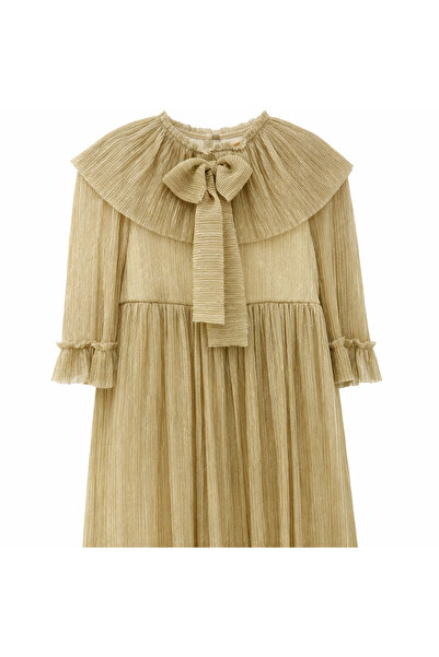 NUUR GIRLS Krinkle Glitter Fly Sleeve Evening Dress Glitter Beige Dr-603