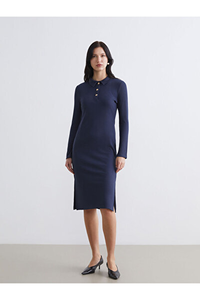 LC Waikiki Φόρεμα με γιακά πουκάμισο σε μπλε ναυτικό κοτλέ