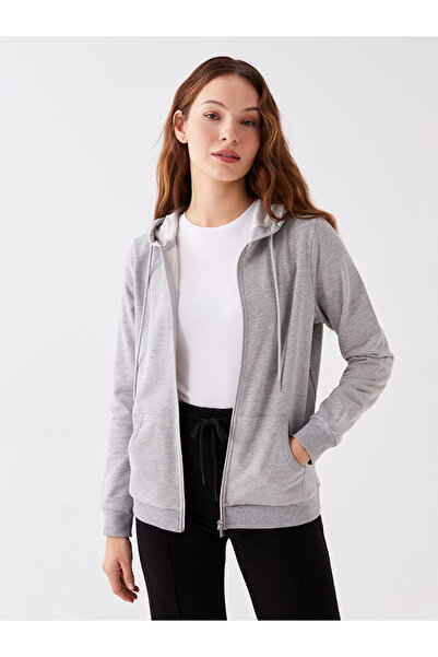LC Waikiki Kapüşonlu Düz Uzun Kollu Kadın Fermuarlı Sweatshirt