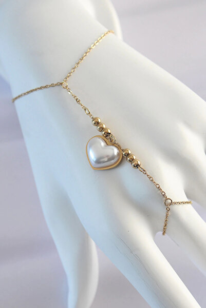 shopwave 316L Steel Gold Color White Bubble Heart Design Şahmeran
