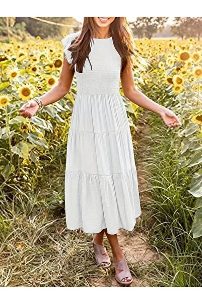 BY BASAK collection Women's short sleeve flounced sleeves gipeli aerobin dress