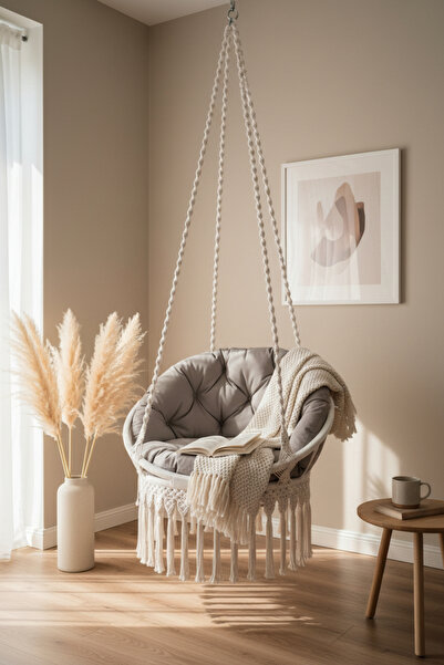 Morvia Lora Makrome Salıncak | Minder Dahil | Askı Aparatlı | 70x80 cm | 170 ...