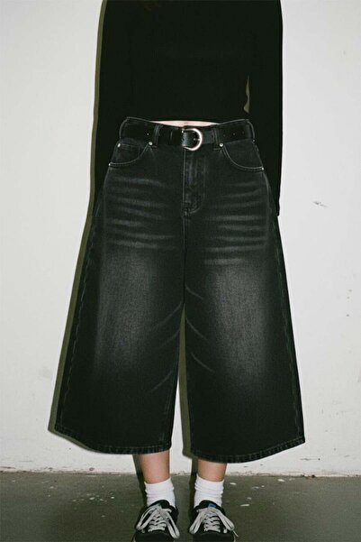 Karakedi Black Washed Retro Short Leg Jeans Shorts