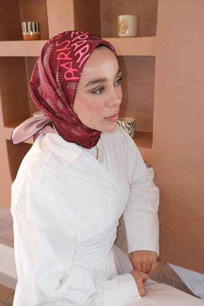 diorel Yazı Desen Twill İthal Eşarp Kırmızı