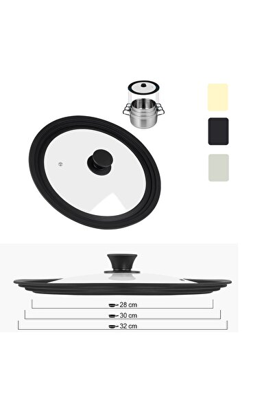 ERGENÇLER Evrensel 3 Boyutlu Kademeli Silikon Kenarlı Cam Tencere&Tava Kapağı...