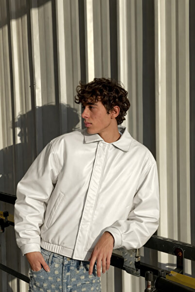BPM Premium Bomber Oversized Vintage Leather Coat White