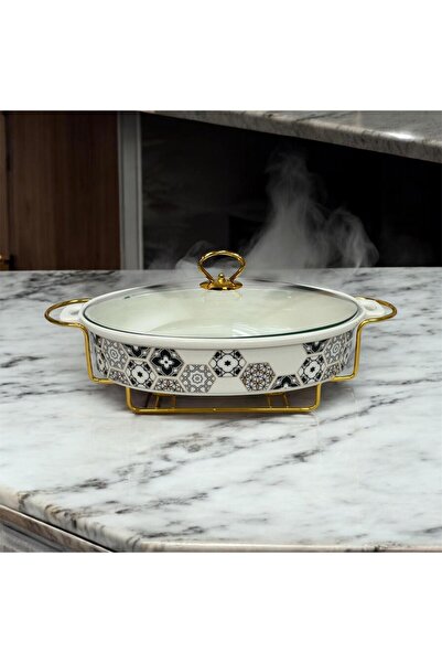 Kosova Porselen Metal Standlı Oval Tencere 37 Cm TKEBT BEYAZ