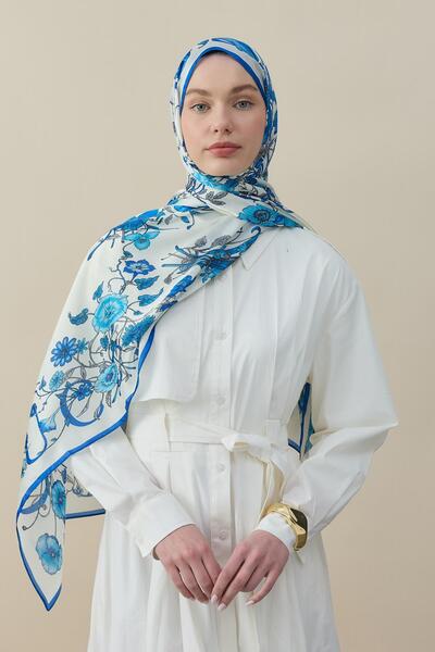 diorel Flora Luxe Vual İpek Şal Mavi