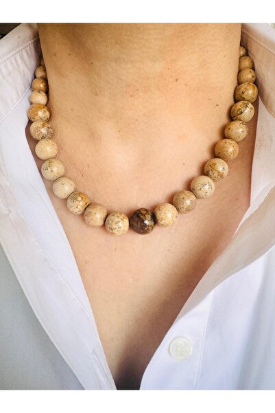 DEVİ fashion Jasper Natural Stone Design Necklace 45 cm